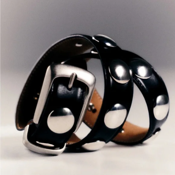 Khaite Benny Belt in black leather and silver. Size 70. - Picture 1 of 5